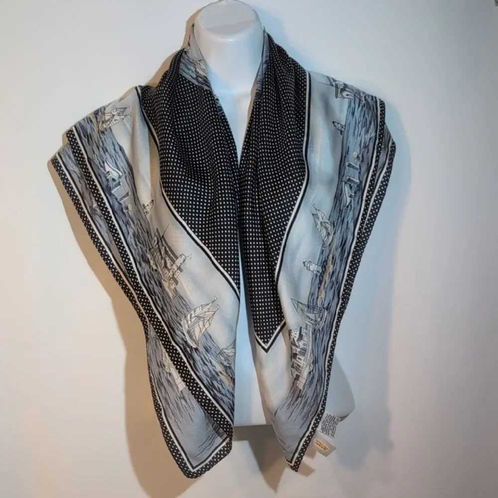Talbots Black and White SILK Scarf - Picture 2 of 10